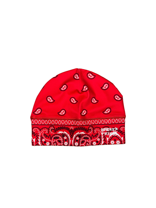 Red bandana skullcap